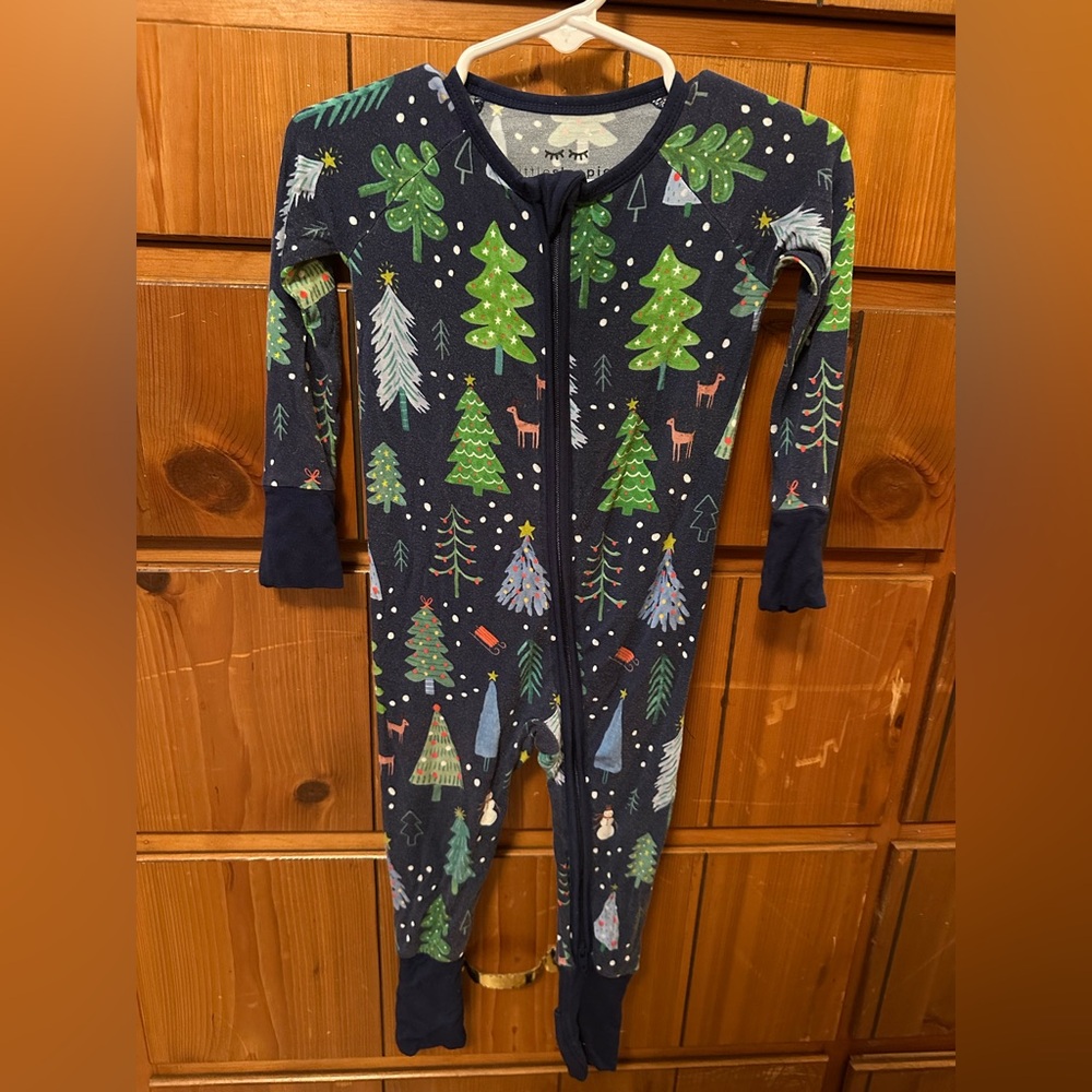 Little Sleepies Navy and Green Forest Kids Footie